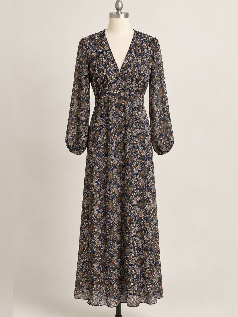 Natural life floral blue maxi long sleeve dress women’s size medium